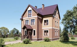 Проект двухэтажного дома с мансардой и с острой крышей