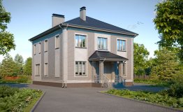 Проект двухэтажного дома в классическом стиле с террасой вправо